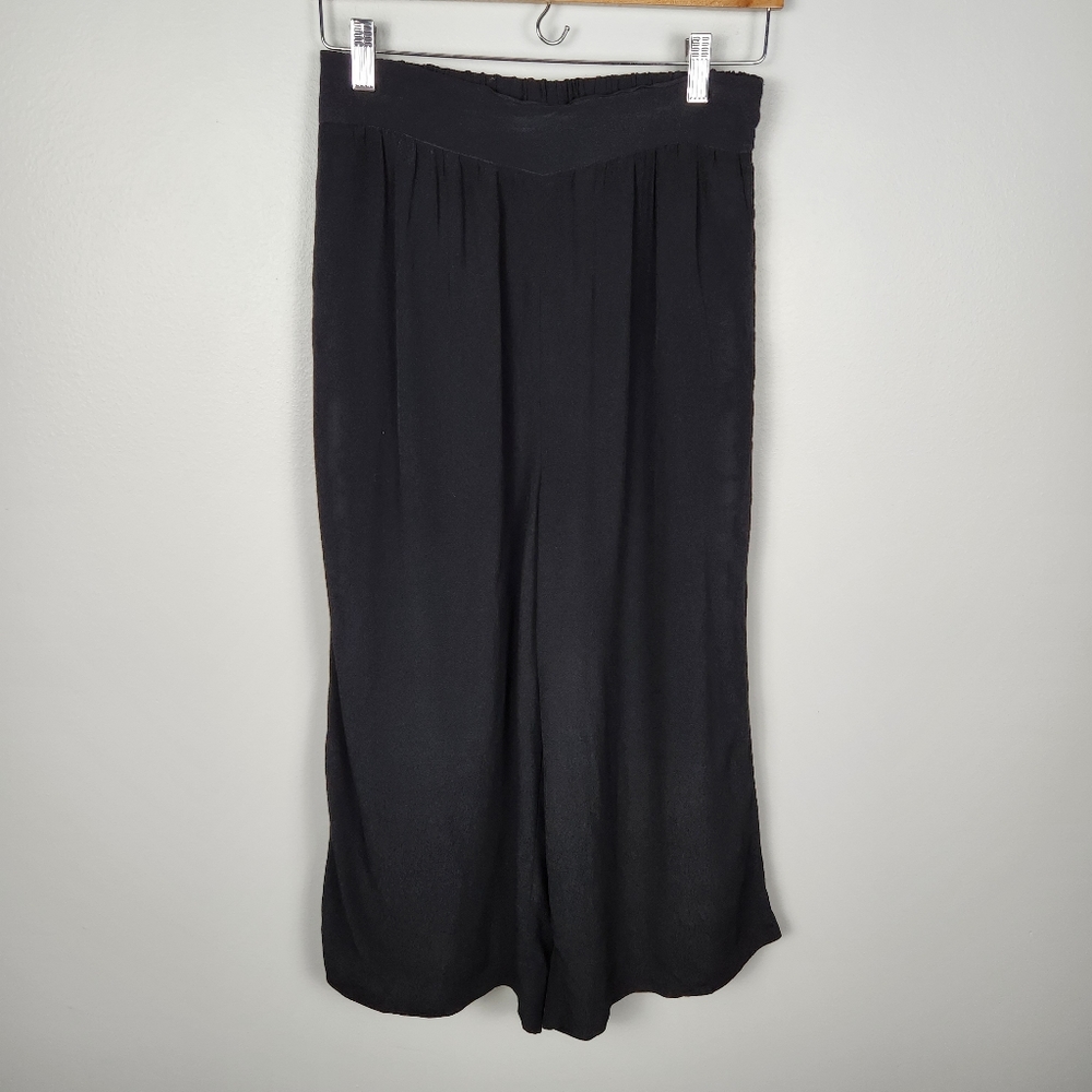 EUC Madewell Black Crepe Pull On Cropped Wide Leg Pants Size Small